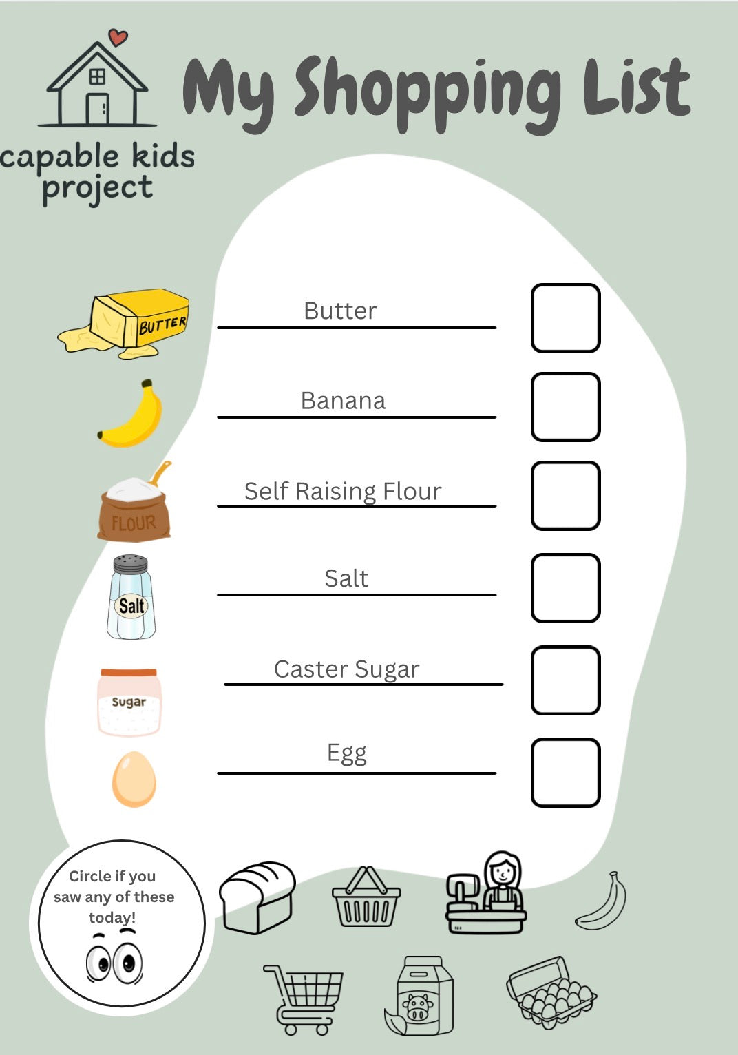 Banana Bread Kids Visual Recipe & Shopping List